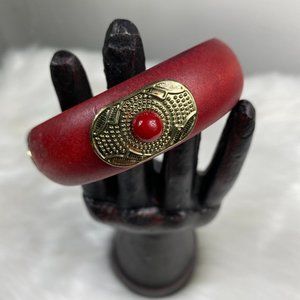 Red Wood Bangle Bracelet Boho